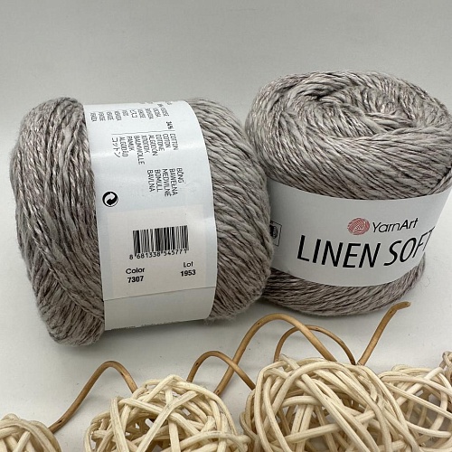 Пряжа Linen Soft лен, вискоза, хлопок 7307 морской песок