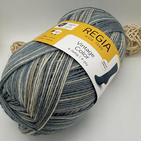 Пряжа Regia Vintage Color /Винтаж Колор/ 02861, bleu color (синий колор), белый/синий)