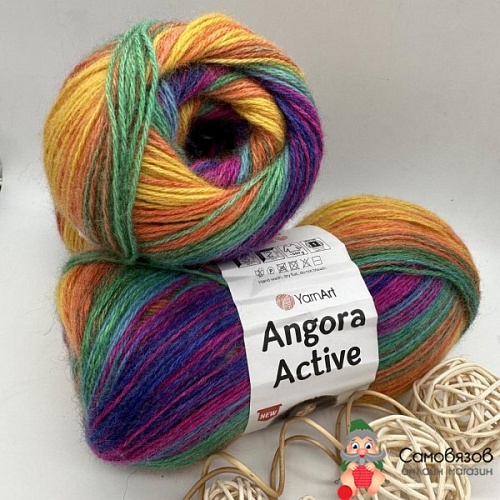 Пряжа Angora Active 850 сиренево - зелёно - жёлтый