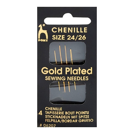 Иглы 06207 Иглы ручные для синели, глади с золотым покрытием, Chenille GOLD, № 24-26, 4шт