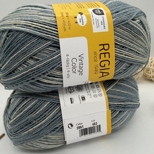 Пряжа Regia Vintage Color /Винтаж Колор/ 02861, bleu color (синий колор), белый/синий)