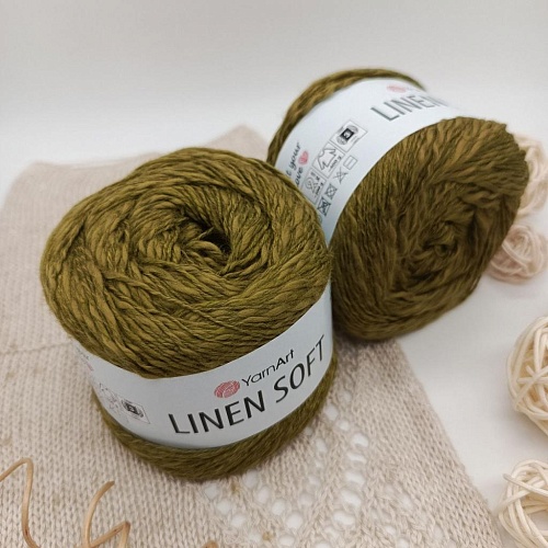 Пряжа Linen Soft лен, вискоза, хлопок 7314 дикий папоротник