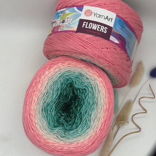Пряжа YarnArt Flowers 292 КОРАЛЛ.БИРЮЗ.БЕЖ