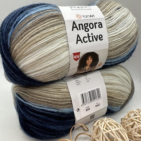 Пряжа Angora Active 859 сине - бело - коричневый