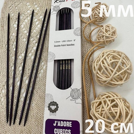 Спицы для вязания Спицы чулочные Jadore Cubics 20 cm №5.0 ламинированная береза, лавандовый, 5шт в упаковке