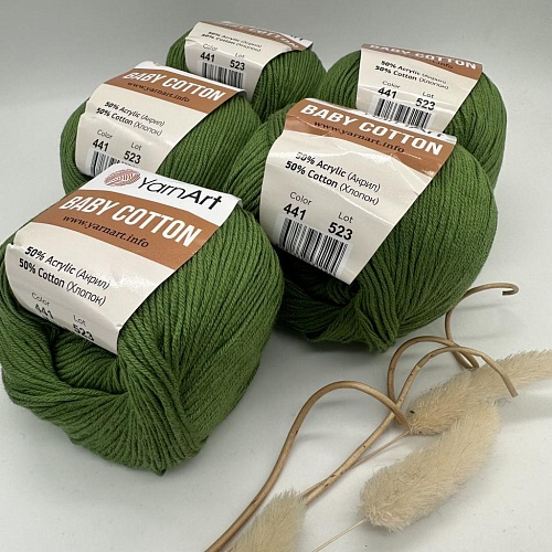 Пряжа YA Baby Cotton 441 зелен трава