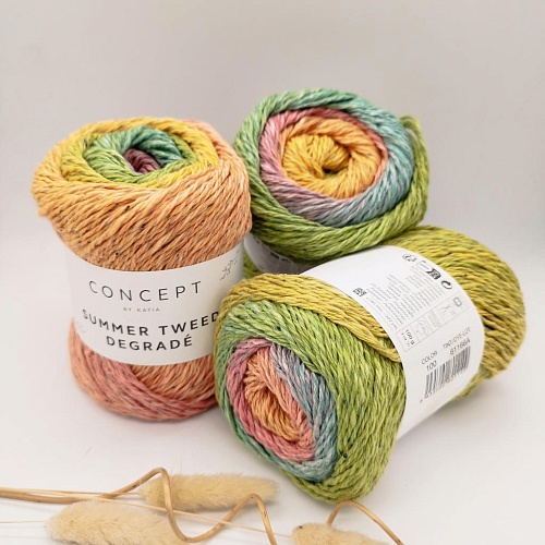 Пряжа Summer Tweed Degrade 100 бирюзовый-фисташковый-желто-розовый