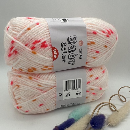 Пряжа Yarn Art Baby color (бэби) 203 бл розовый с розово оранж точкой