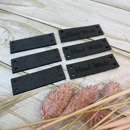 Аксессуары для одежды и обуви Кожаная бирка пришивная "Hand Made" 13*7см (серый) Цена за 1 шт