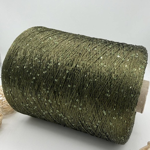 Пряжа в бобинах Lana gatto Paillettes цена за 10 грамм цвет: 31162 хаки
