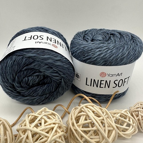 Пряжа Linen Soft лен, вискоза, хлопок 7316 пыльный джинс