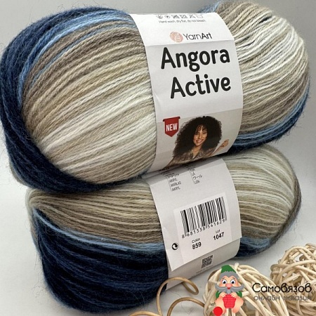 Пряжа Angora Active 859 сине - бело - коричневый
