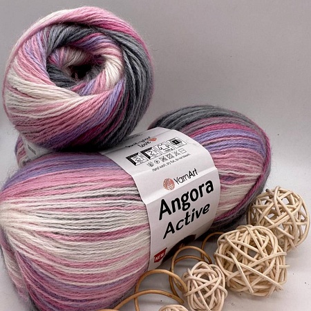 Пряжа Angora Active 848 серо - бело - сиреневый