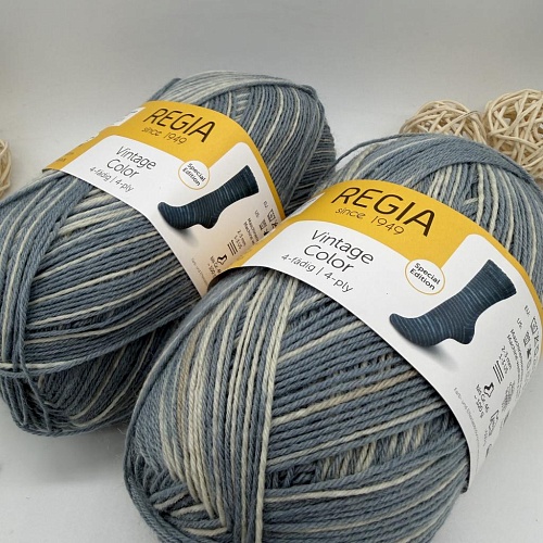 Пряжа Regia Vintage Color /Винтаж Колор/ 02861, bleu color (синий колор), белый/синий)