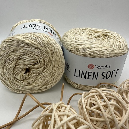 Пряжа Linen Soft лен, вискоза, хлопок 7302 крем - брюле