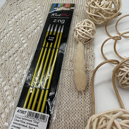 Спицы для вязания Спицы чулочные Knit Pro Zing 15 cm №3.50 хризолитовый 5шт в упаковке
