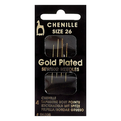 Иглы 06205 Иглы ручные для синели, глади с золотым покрытием, Chenille GOLD, № 26, 4шт