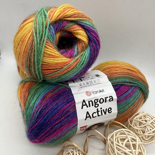 Пряжа Angora Active 850 сиренево - зелёно - жёлтый