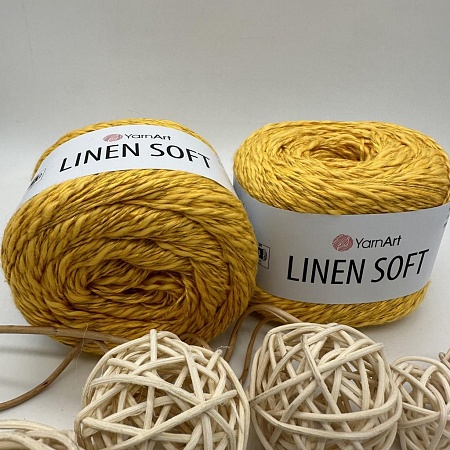 Пряжа Linen Soft лен, вискоза, хлопок 7306 сладкий мед