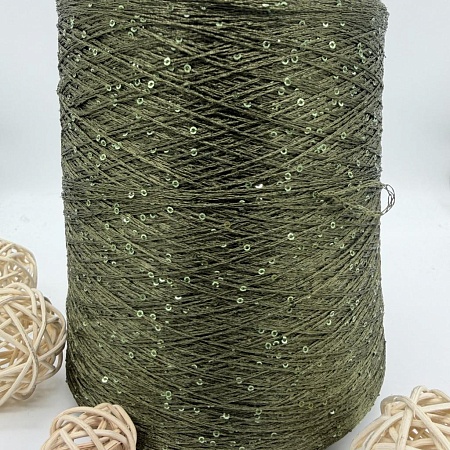 Пряжа в бобинах Lana gatto Paillettes цена за 10 грамм цвет: 31162 хаки