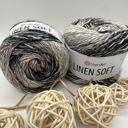 Пряжа Linen Soft лен, вискоза, хлопок 7406 агат